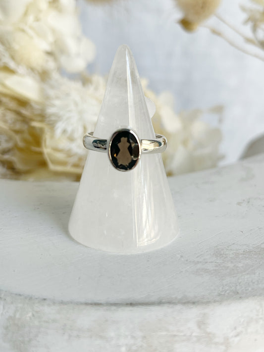 SMOKEY QUARTZ RING, OVAL STACKABLE, STONED AND SAGED AUSTRALIA