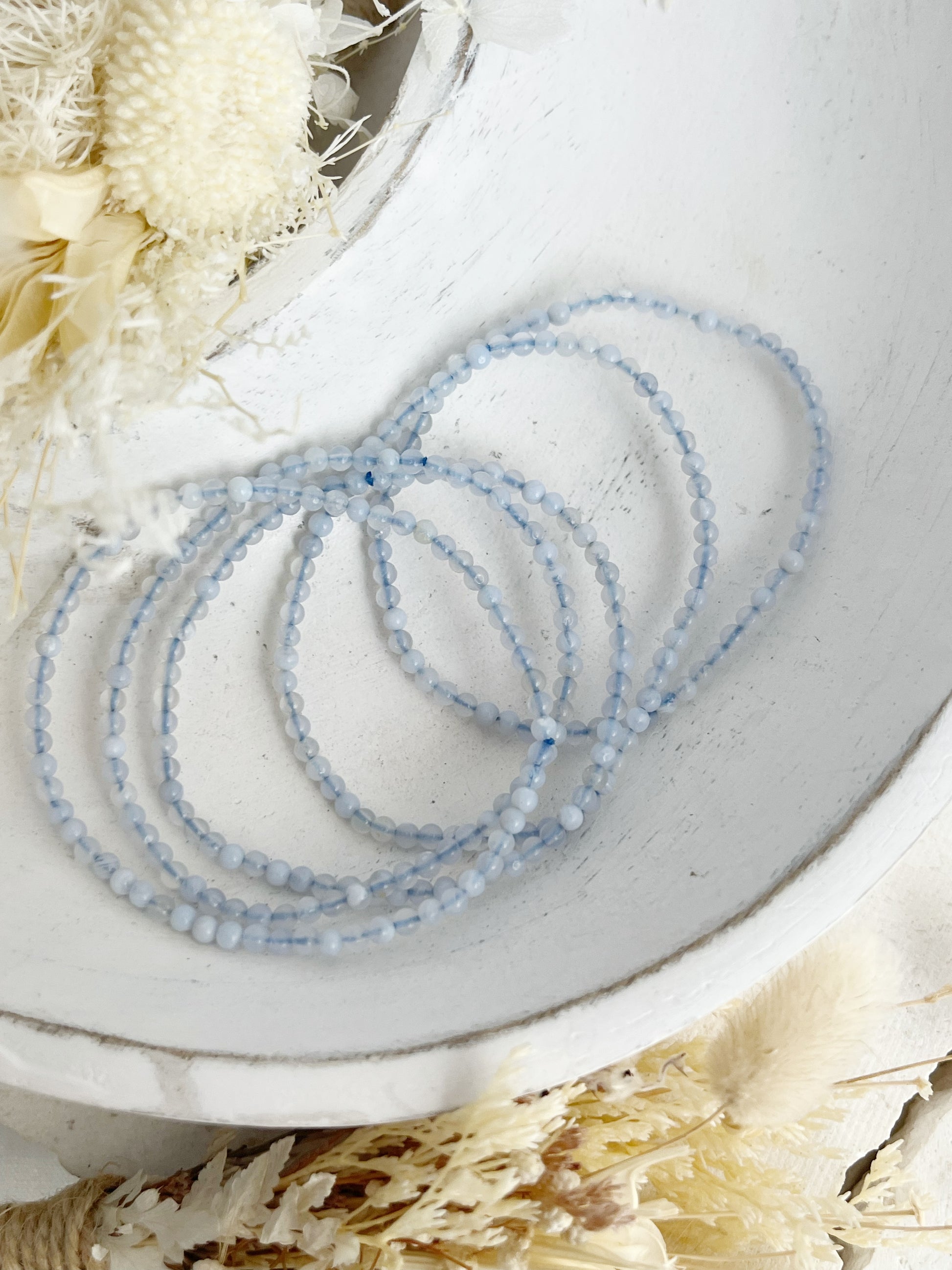 BLUE LACE AGATE BEAD BRACELET, 3MM