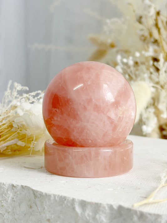 ROSE QUARTZ CRYSTAL SPHERE HOLDER STAND AUSTRALIA SELFLOVE LOVE COMPASSION STONED AND SAGED 