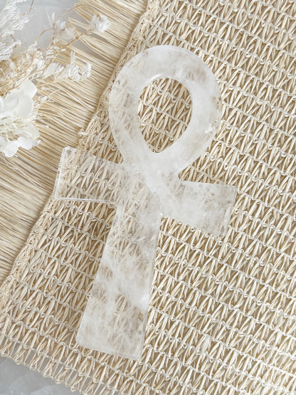 CLEAR QUARTZ ANKH CARVING STONED AND SAGED AUSTRALIA