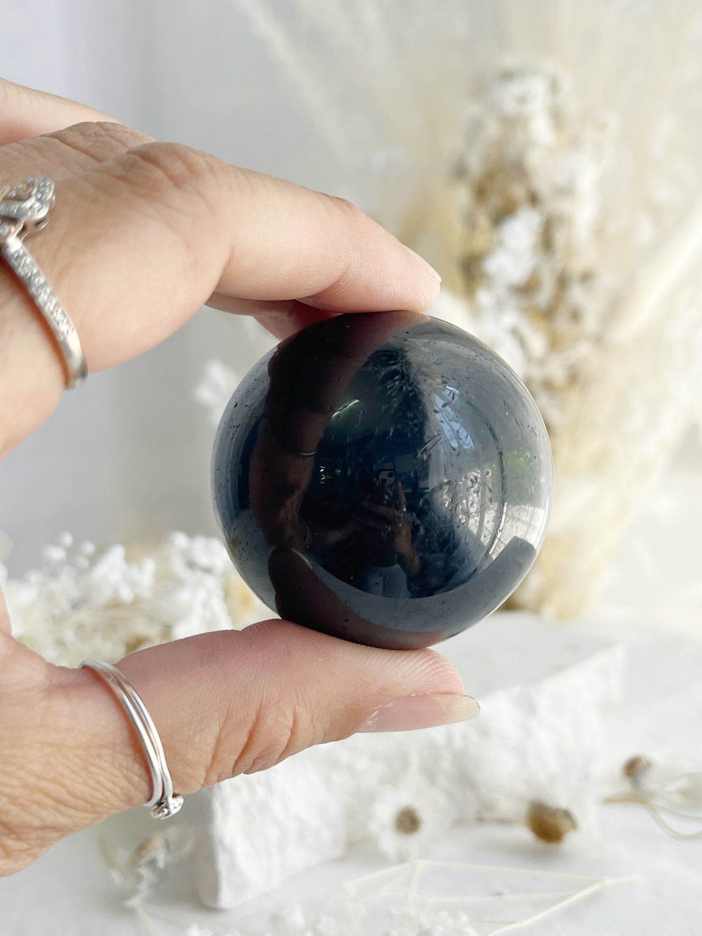 BLACK TOURMALINE SPHERE, 31045, STONED AND SAGED AUSTRALIA