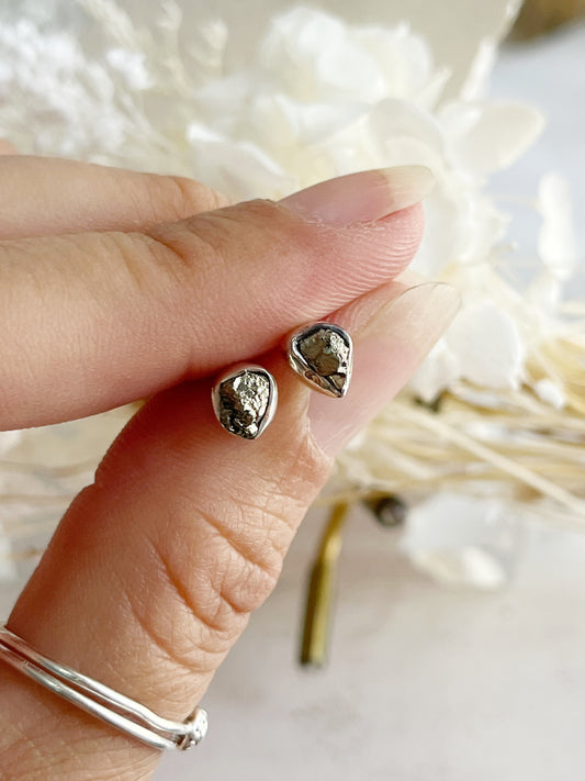 PYRITE STUD EARRINGS. STERLING SILVER. STONED AND SAGED AUSTRALIA.