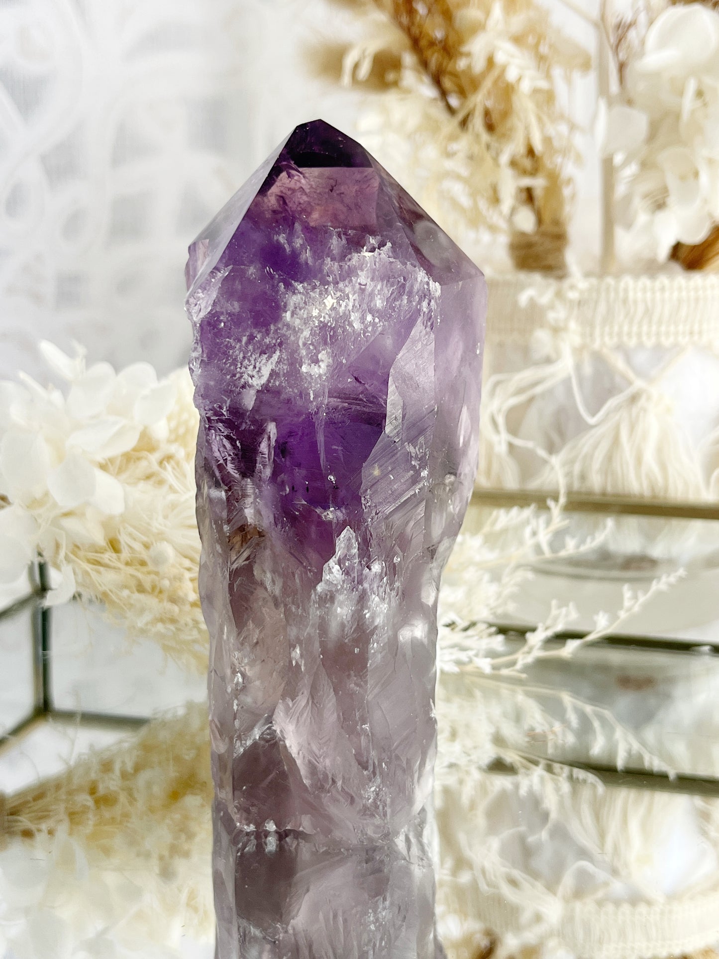 PHANTOM AMETHYST SEMI POLISHED POINT || 30038