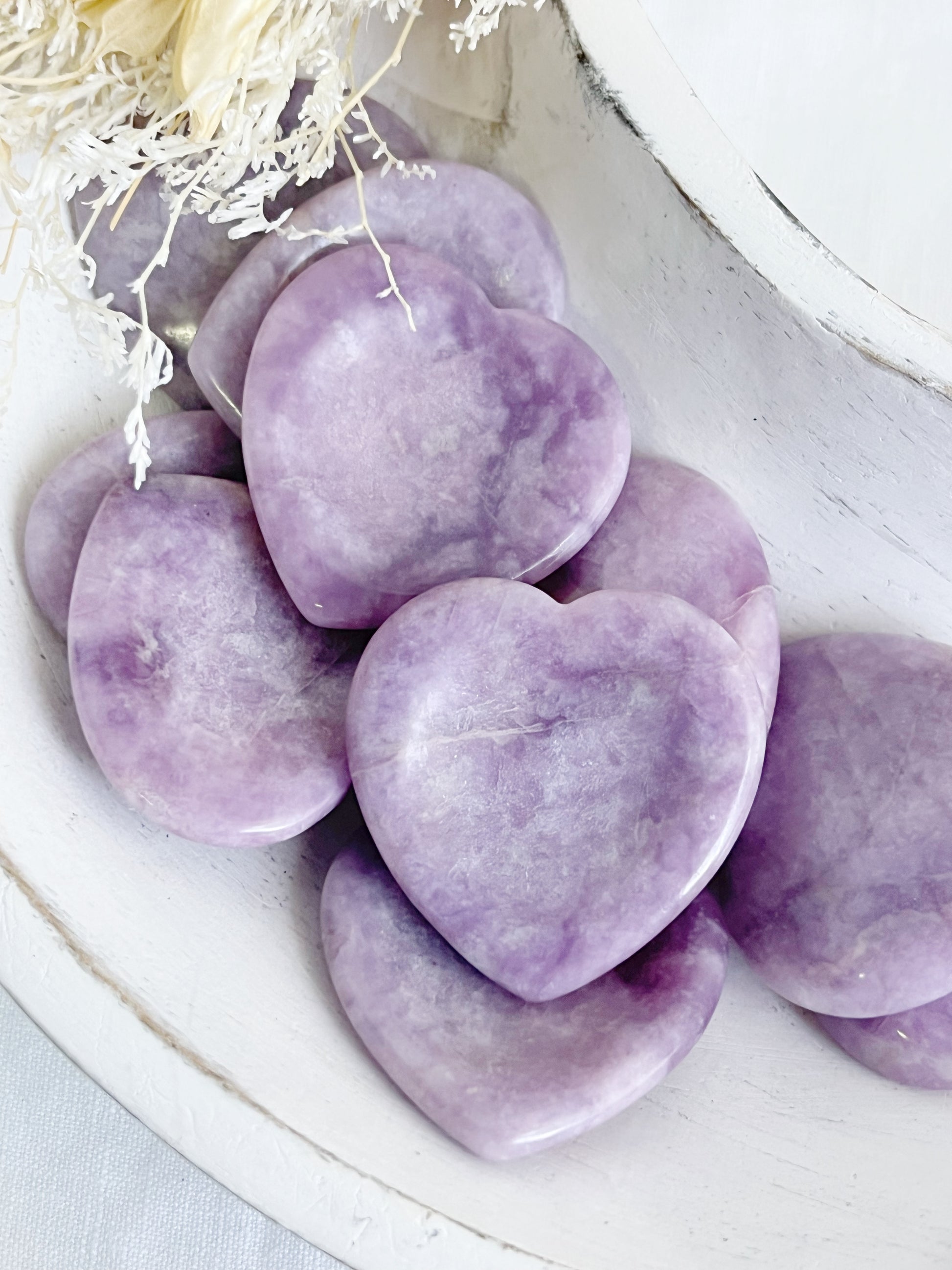 LEPIDOLITE HEART WORRY STONE, STONED AND SAGED AUSTRALIA