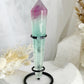 RAINBOW FLUORITE WAND IN BLACK STAND, STONED AND SAGED AUSTRALIA