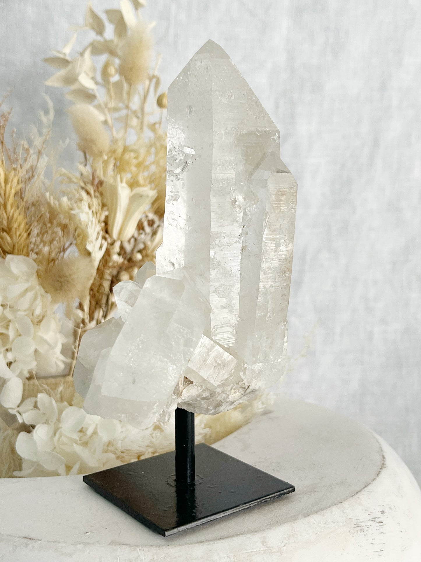 CLEAR QUARTZ CLUSTER ON STAND, STONED AND SAGED AUSTRALIA