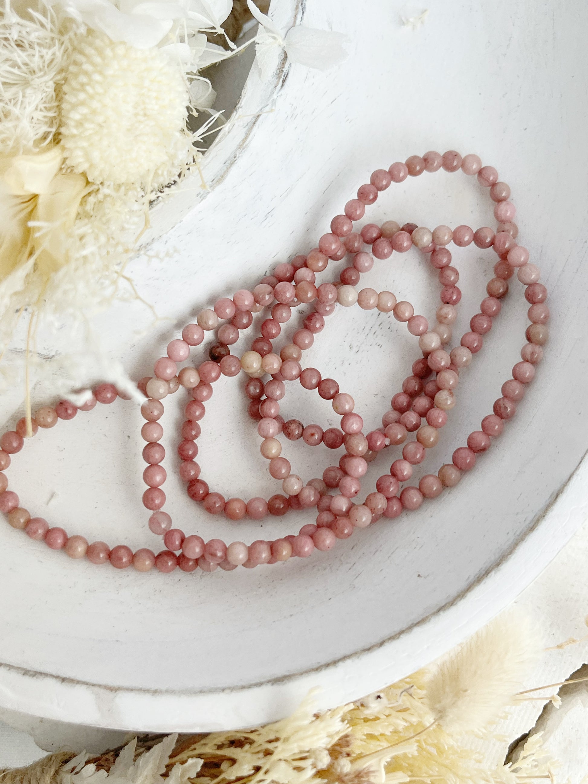 RHODONITE BEAD BRACELET, 4MM, STONED AND SAGED AUSTRALIA