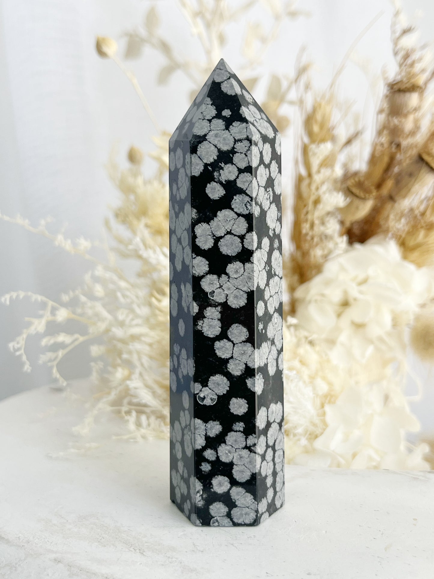 SNOWFLAKE OBSIDIAN GENERATOR TOWER, STONED AND SAGED CRYSTAL SHOP AUSTRALIA