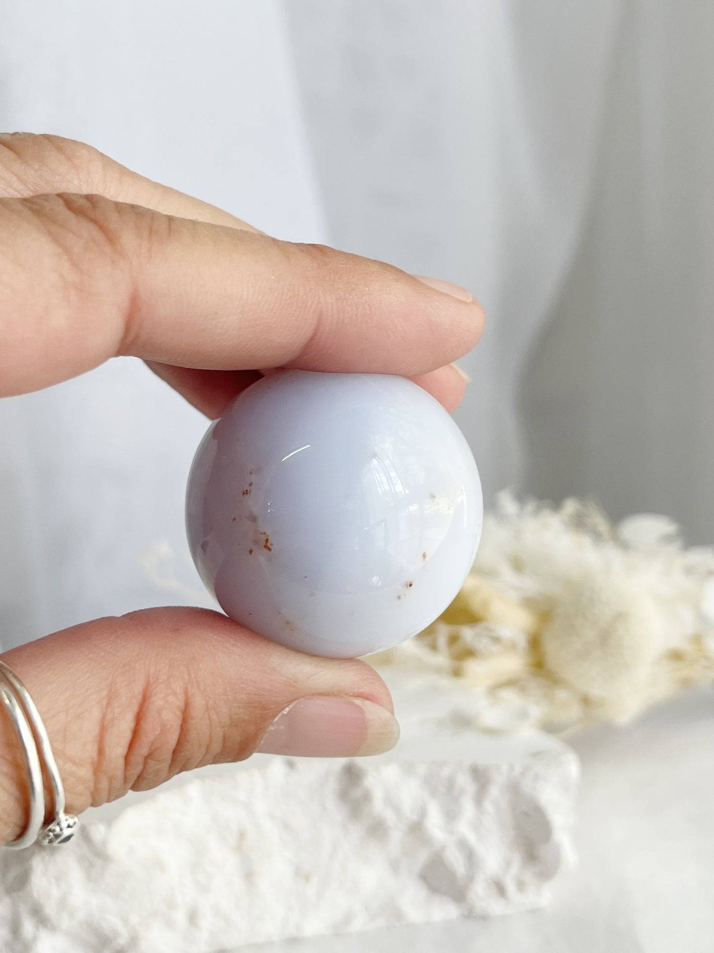 BLUE CHALCEDONY SPHERE, STONED AND SAGED AUSTRALIA