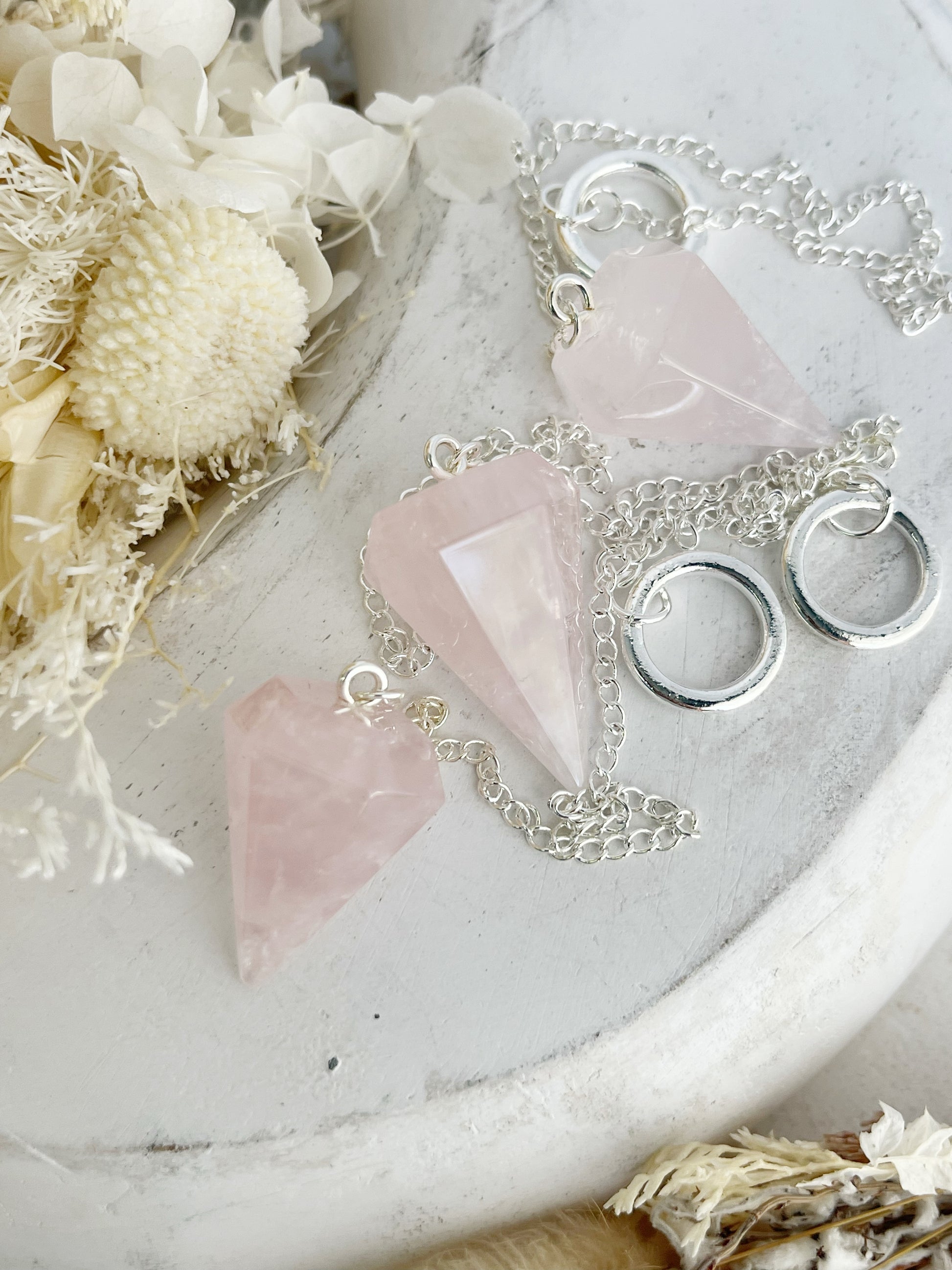 ROSE QUARTZ PENDULUM, STONED AND SAGED AUSTRALIA