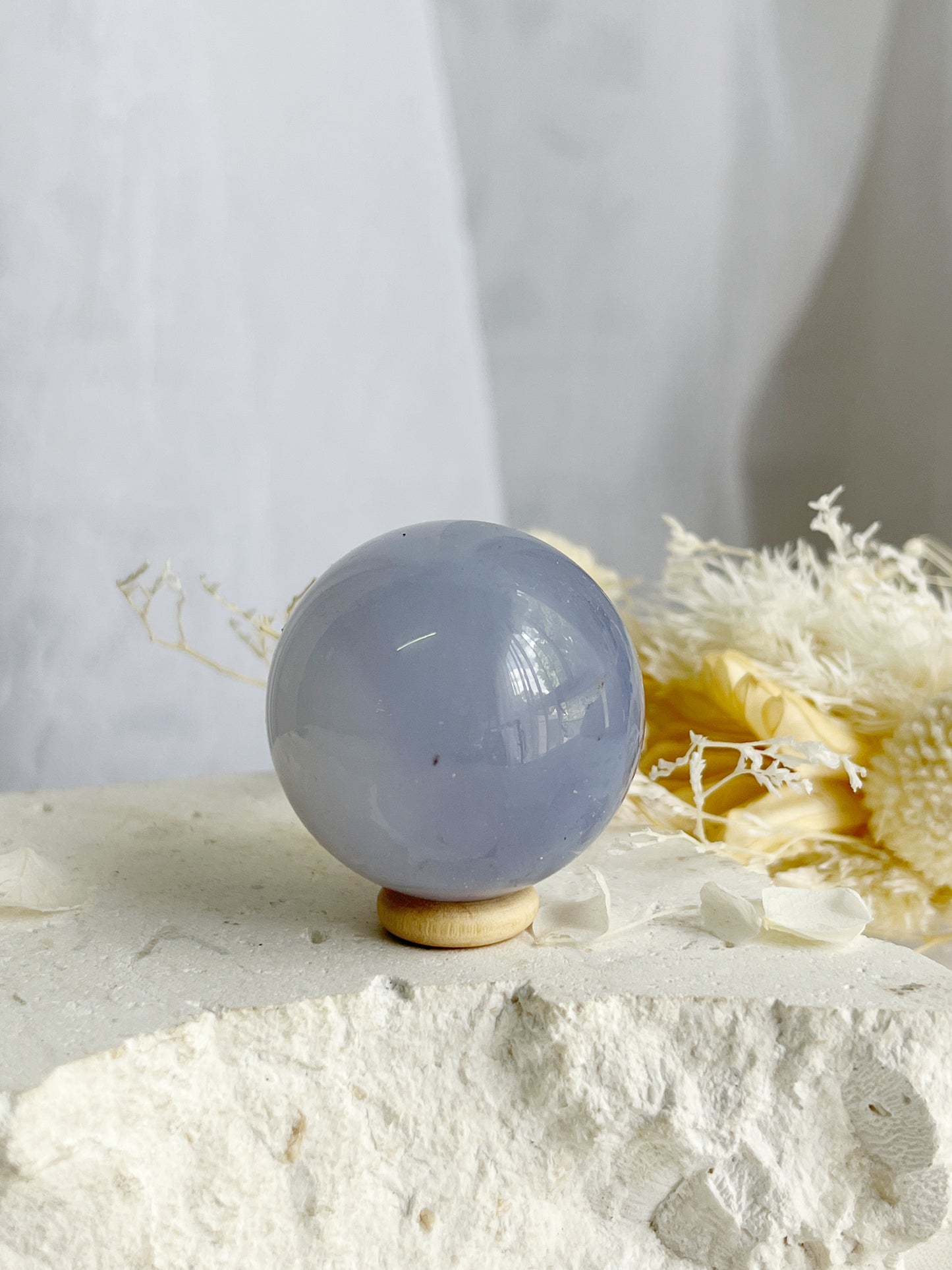 BLUE CHALCEDONY SPHERE, STONED AND SAGED AUSTRALIA