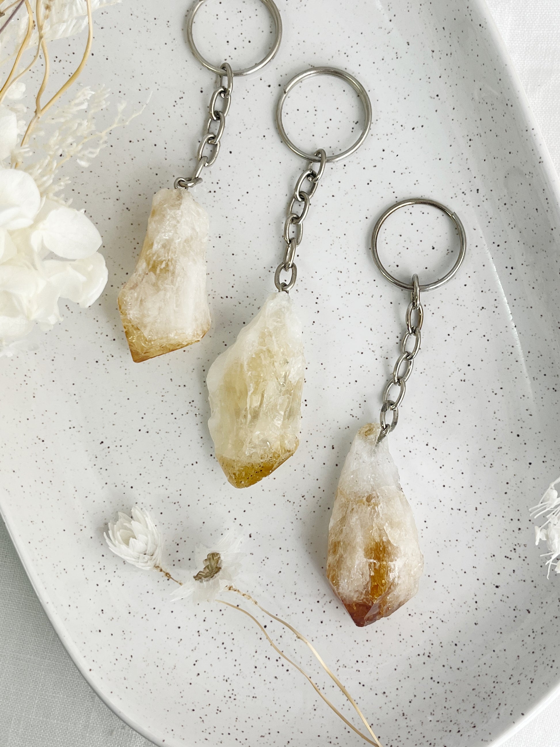 rough heat treated citrine point keyring