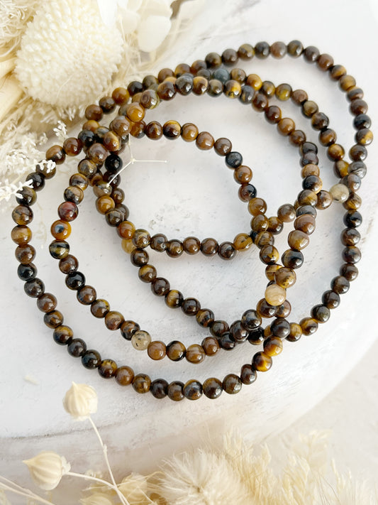 TIGERS EYE BEAD BRACELET, 4MM, STONED AND SAGED AUSTRALIA