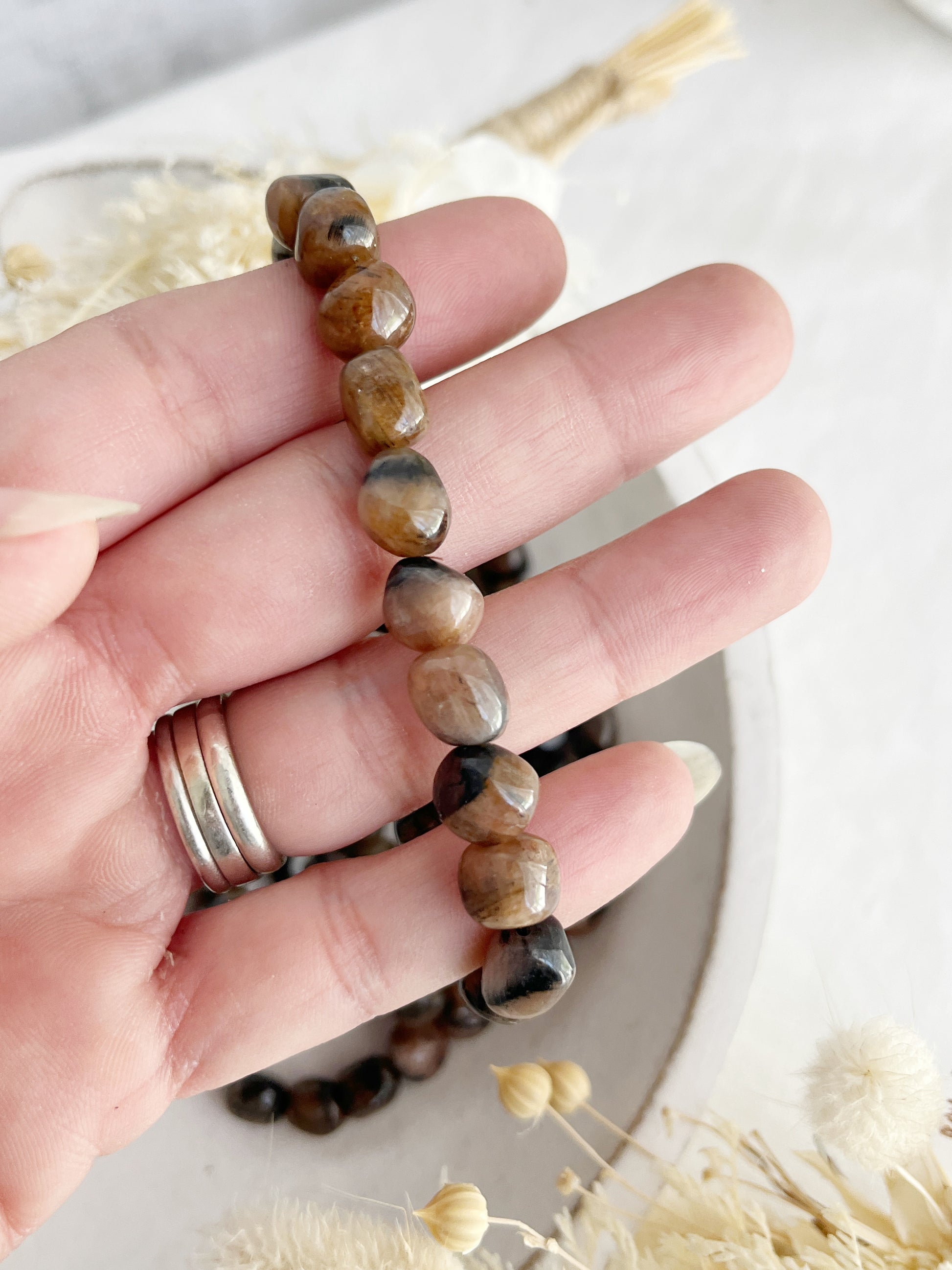 CHIASTOLITE PEBBLE BEAD BRACELET, CRYSTAL SHOP AUSTRALIA