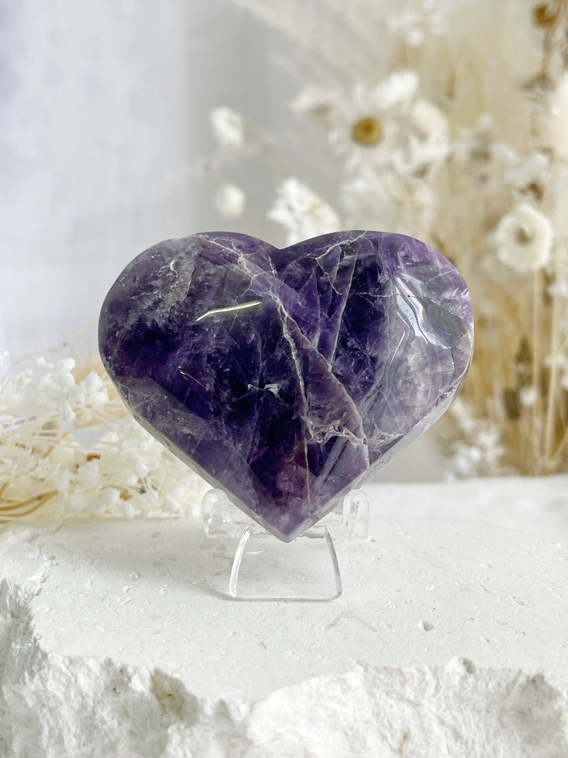 DREAM AMETHYST HEART APPROX 7CM. STONED AND SAGED AUSTRALIA.