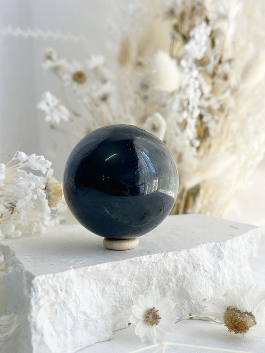 BLACK TOURMALINE SPHERE, 31045, STONED AND SAGED AUSTRALIA