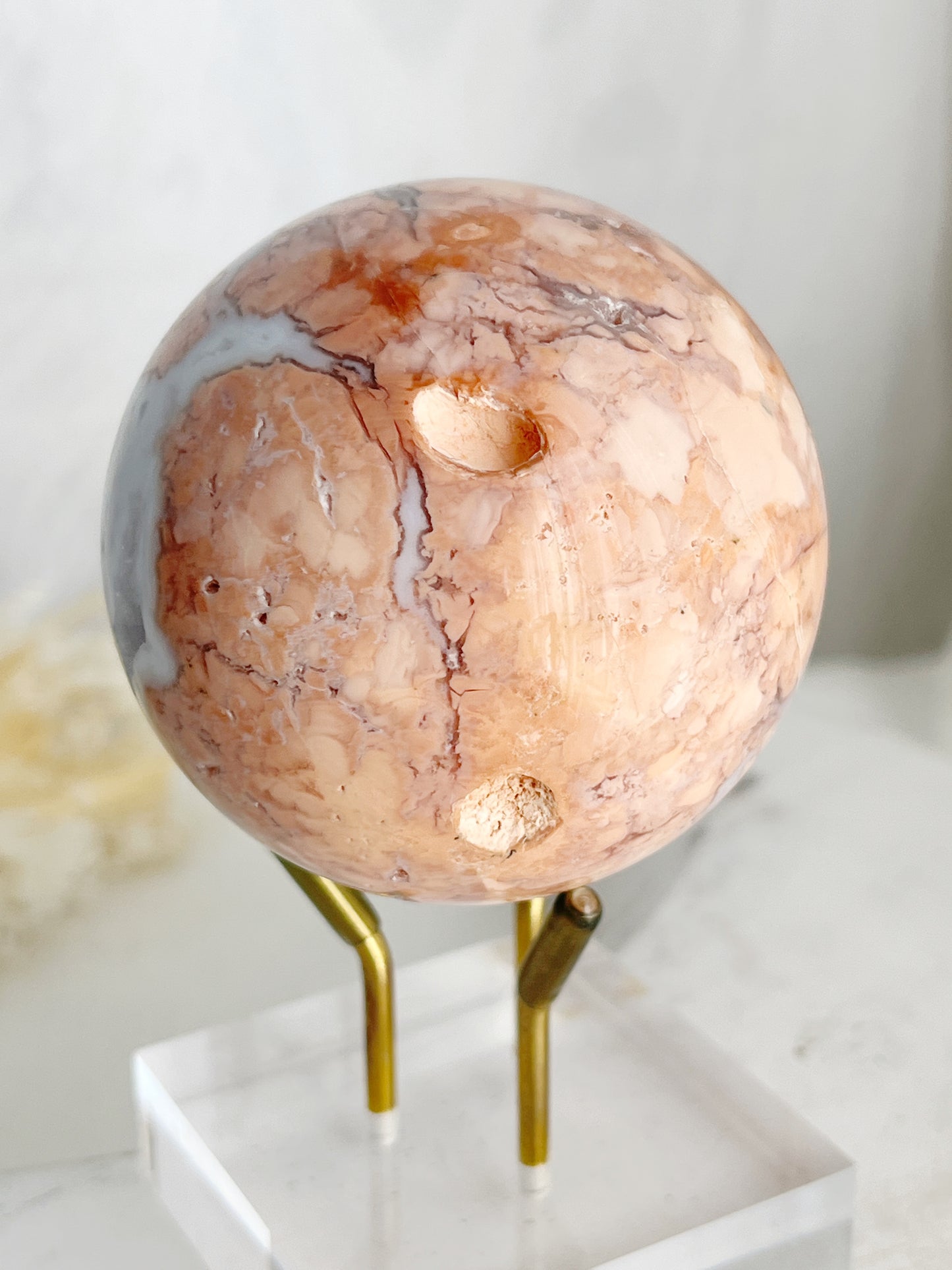 PINK PETAL AGATE SPHERE, STONED AND SAGED AUSTRALIA