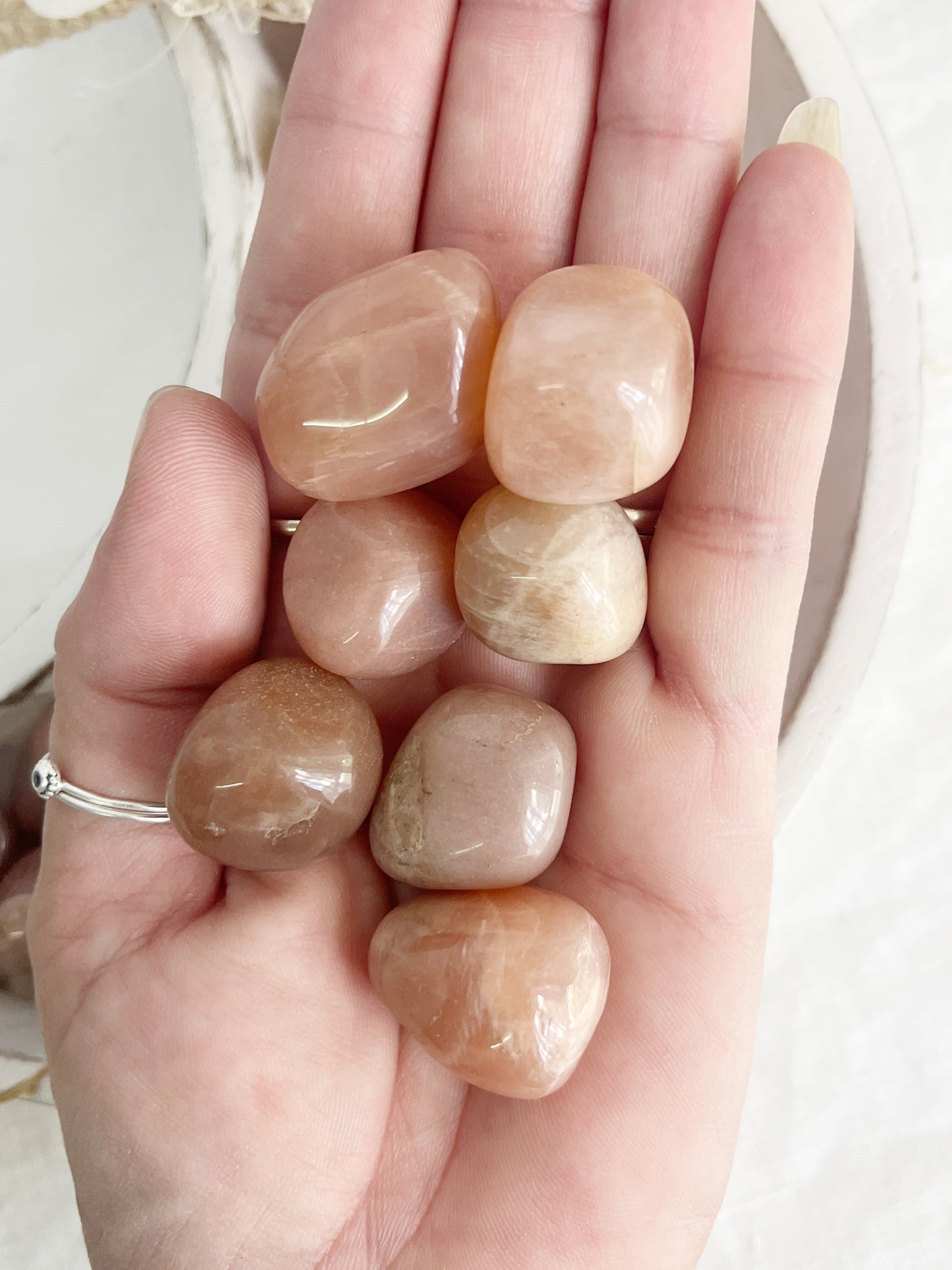 PEACH MOONSTONE TUMBLE STONE, STONED AND SAGED AUSTRALIA