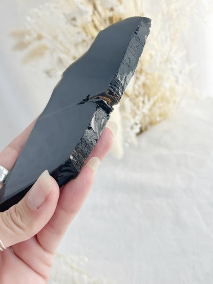 BLACK OBSIDIAN SLICE || POLISHED FACE