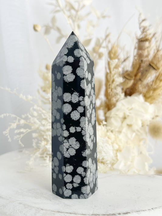 SNOWFLAKE OBSIDIAN GENERATOR TOWER, STONED AND SAGED CRYSTAL SHOP AUSTRALIA