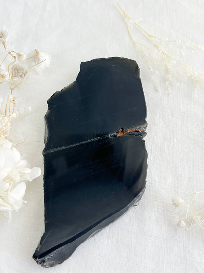 BLACK OBSIDIAN SLICE || POLISHED FACE