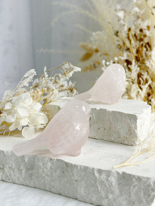 ROSE QUARTZ CRYSTAL BIRD AUSTRALIA SELF LOVE LOVE COMPASSION STONED AND SAGED 