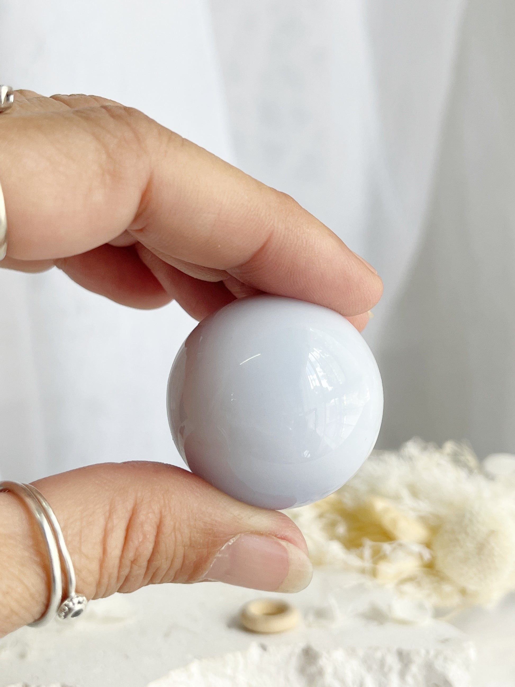 BLUE CHALCEDONY SPHERE, STONED AND SAGED AUSTRALIA