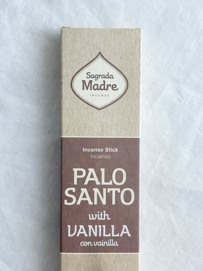 HERBAL INCENSE STICKS WITH PALO SANTO AND VANILLA. SAGRADA MADRE. STONED AND SAGED AUSTRALIA.