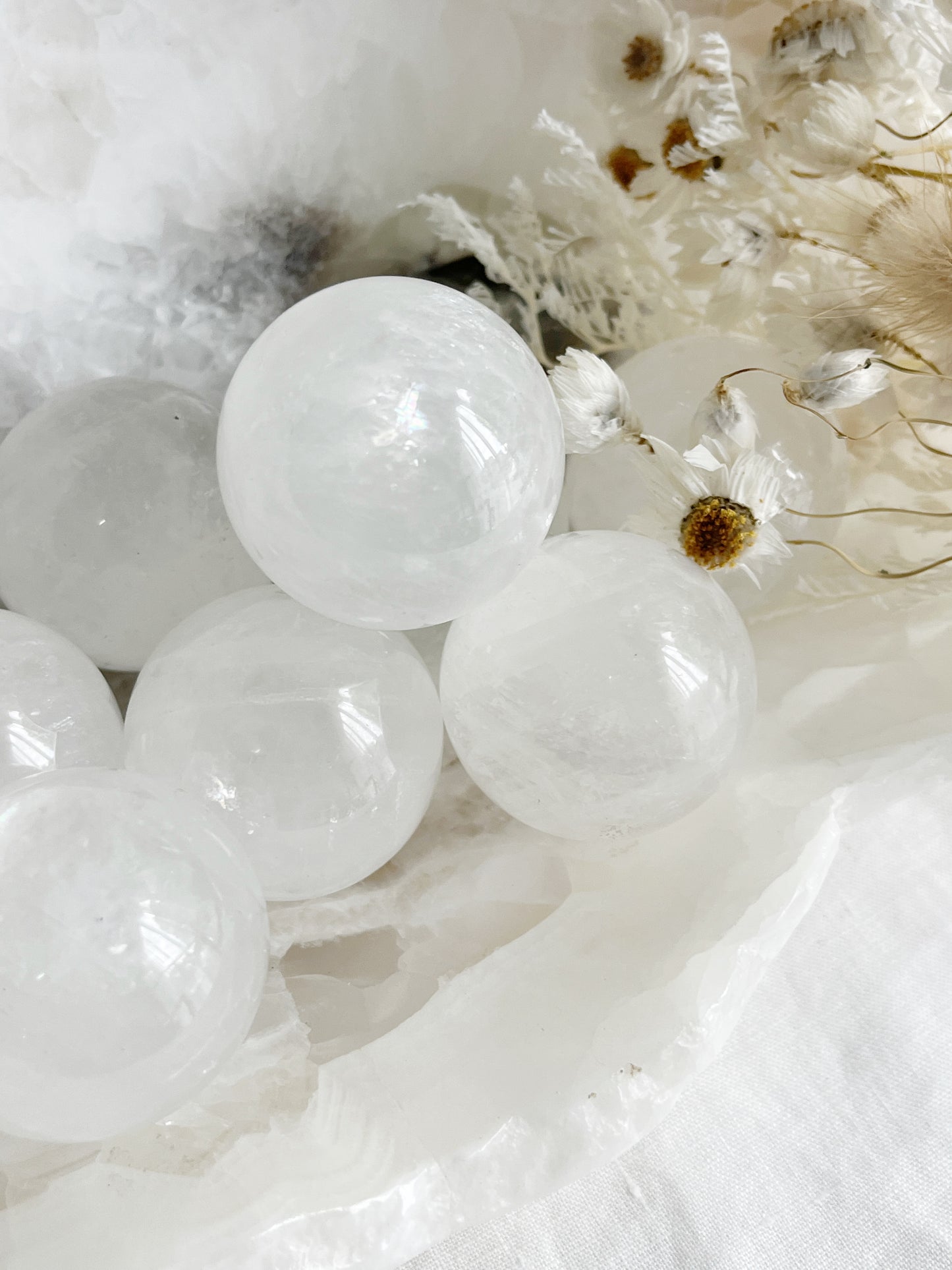 WHITE CALCITE SPHERE. STONED AND SAGED AUSTRALIA.