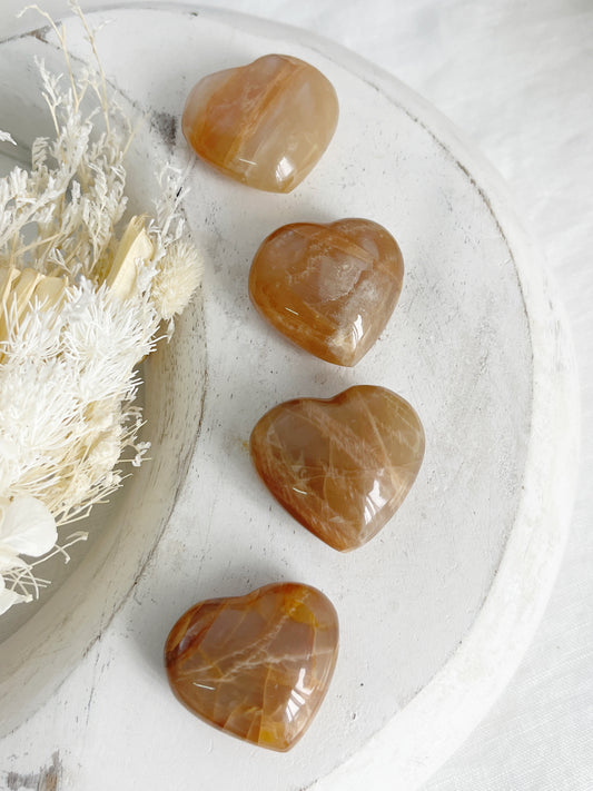 PEACH MOONSTONE MINI PUFFY HEART STONED AND SAGED AUSTRALIA CRYSTAL SHOP