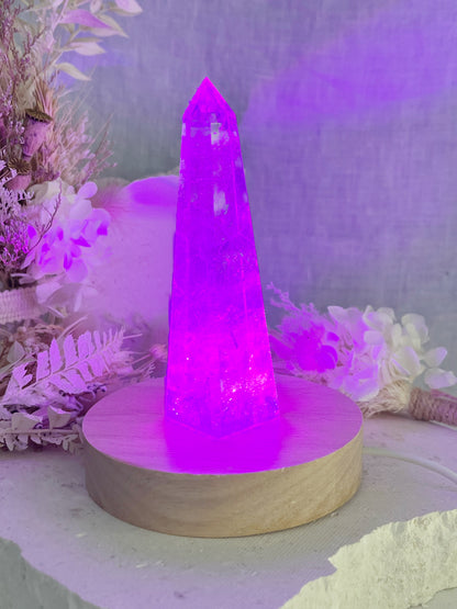 MULTI COLOURED LAMP BASE AUSTRALIA, SELENITE, CLEAR QUARTZ