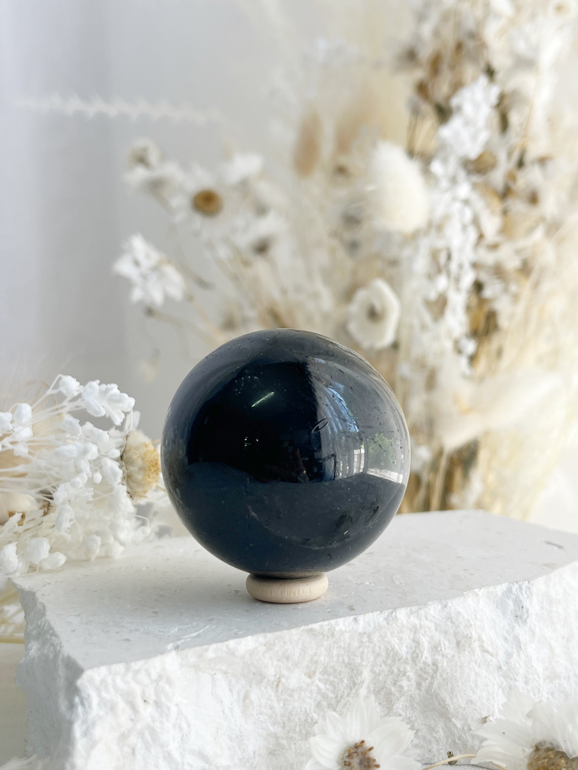 BLACK TOURMALINE SPHERE, 31048, STONED AND SAGED AUSTRALIA