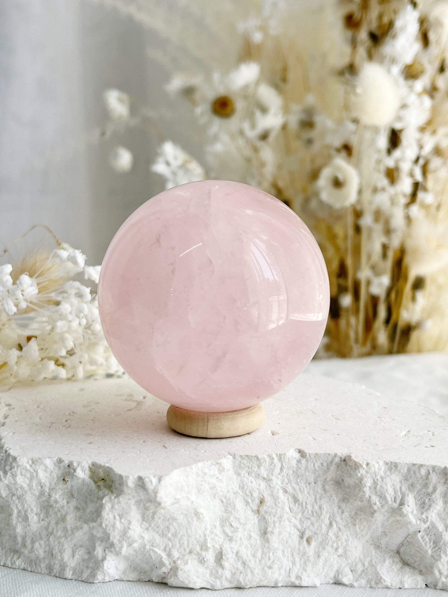 ROSE QUARTZ SPHERE APPROX 5.7CM. STONED AND SAGED AUSTRALIA.