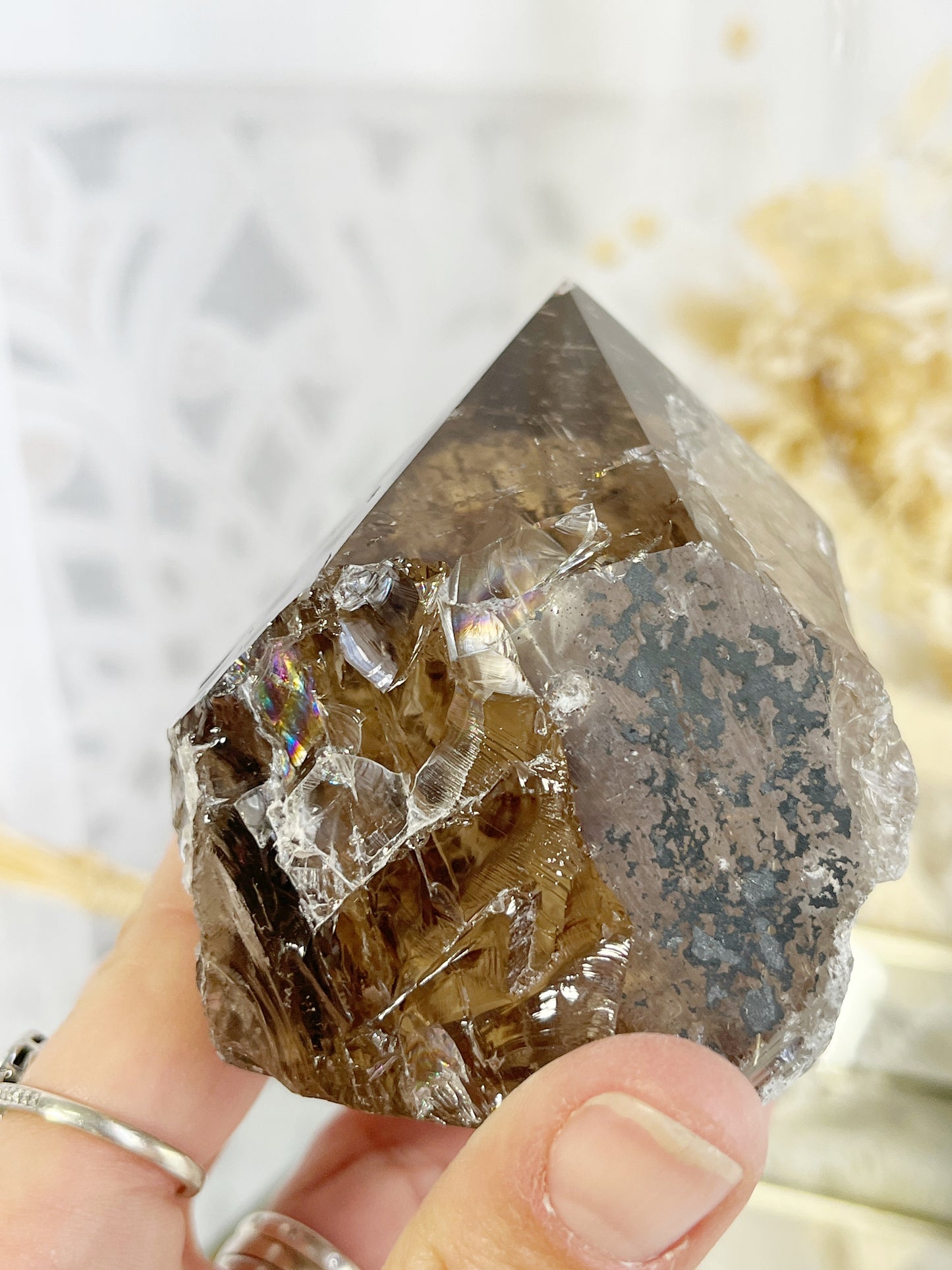 SMOKEY QUARTZ SEMI POLISHED POINT || 30032