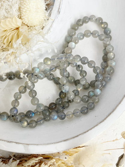 LABRADORITE BEAD BRACELET, 8MM, STONED AND SAGED AUSTRALIA