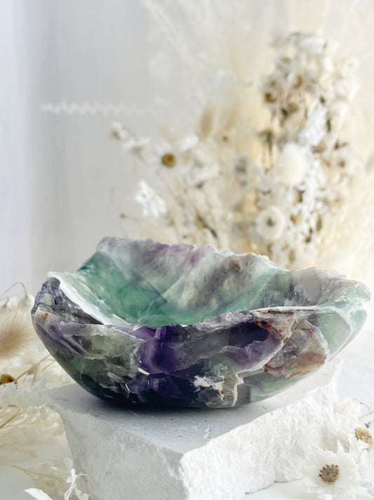 RAINBOW FLUORITE BOWL, 31093, STONED AND SAGED AUSTRALIA