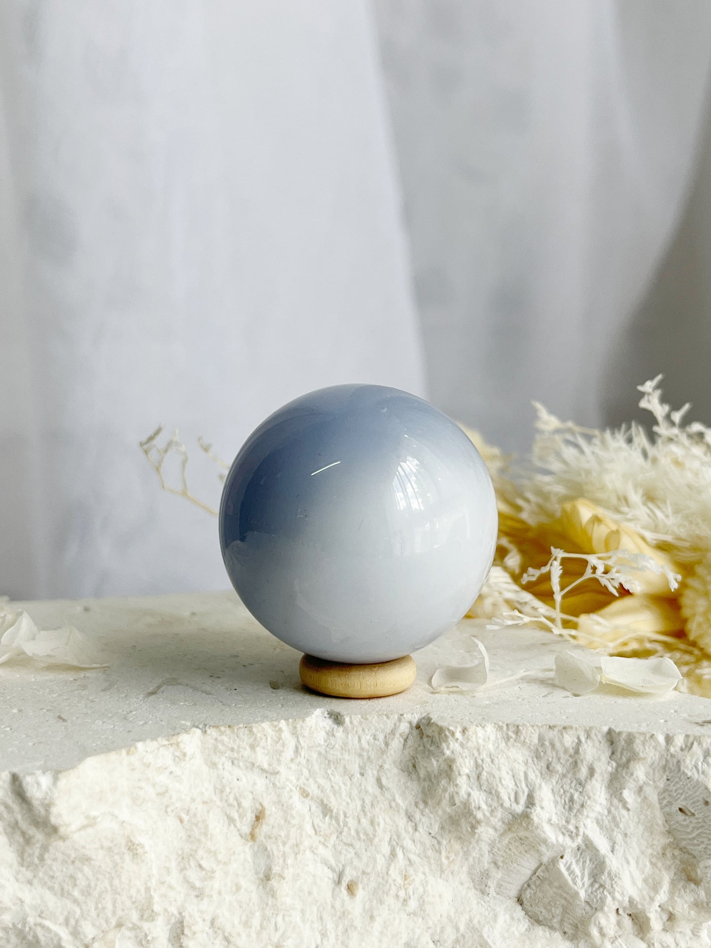 BLUE CHALCEDONY SPHERE, STONED AND SAGED AUSTRALIA