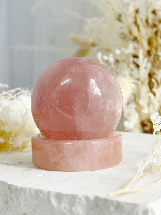 ROSE QUARTZ CRYSTAL SPHERE HOLDER STAND AUSTRALIA SELFLOVE LOVE COMPASSION STONED AND SAGED 