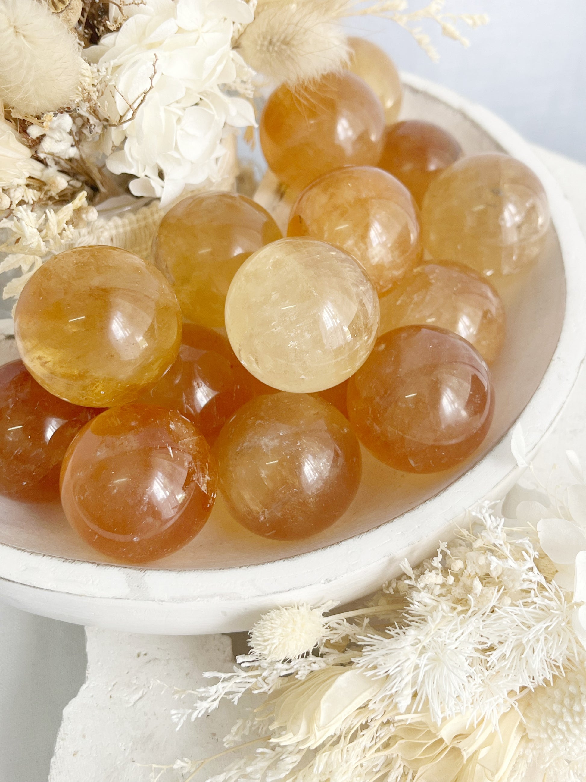 HONEY CALCITE SPHERE, STONED AND SAGED AUSTRALIA