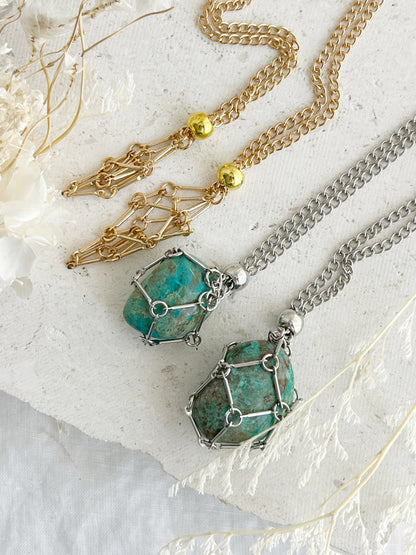 TUMBLE STONE CAGE NECKLACE || EMPTY