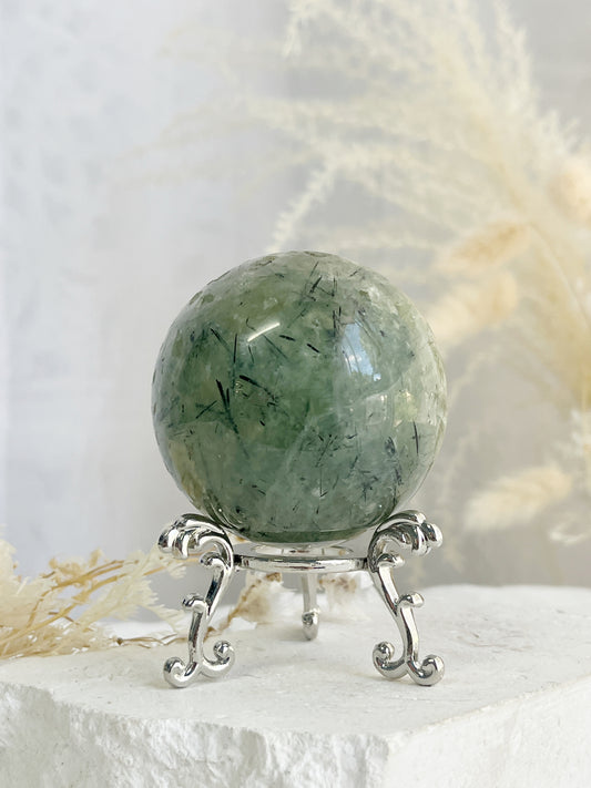 PREHNITE WITH TOURMALINE CRYSTAL SPHERE EMERALD QLD AUSTRALIA