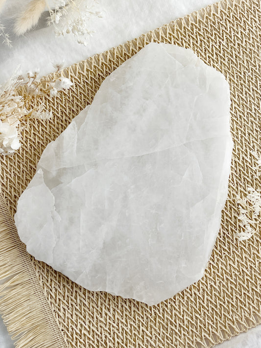 CLEAR QUARTZ SLAB SLICE TRAY PLATE, STONED AND SAGED CRYSTALS AUSTRALIA