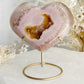 PINK  BROWN AND WHITE DRUZE AGATE HEART CARVING ON STAND AUSTRALIA