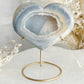 BLUE GREY AND WHITE DRUZE AGATE HEART CARVING ON STAND AUSTRALIA
