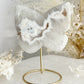 GREY AND WHITE DRUZE AGATE BUTTERFLY CARVING ON STAND AUSTRALIA
