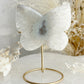 GREY AND WHITE DRUZE AGATE BUTTERFLY CARVING ON STAND AUSTRALIA