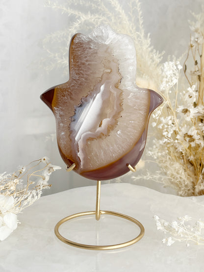 BROWN WHITE DRUZE AGATE HAMSA HAND CARVING AUSTRALIA