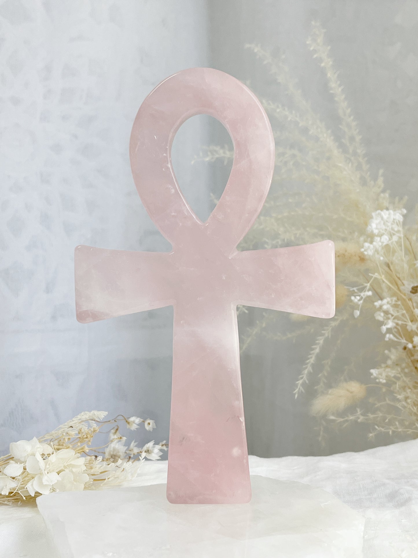 rose quartz ankh carving, stoned and saged crystal shop australia