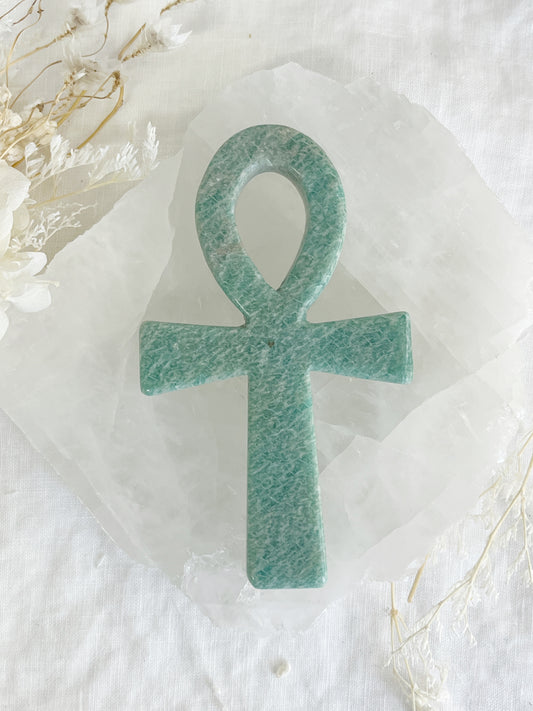 amazonite ankh carving, stoned and saged crystal shop Australia
