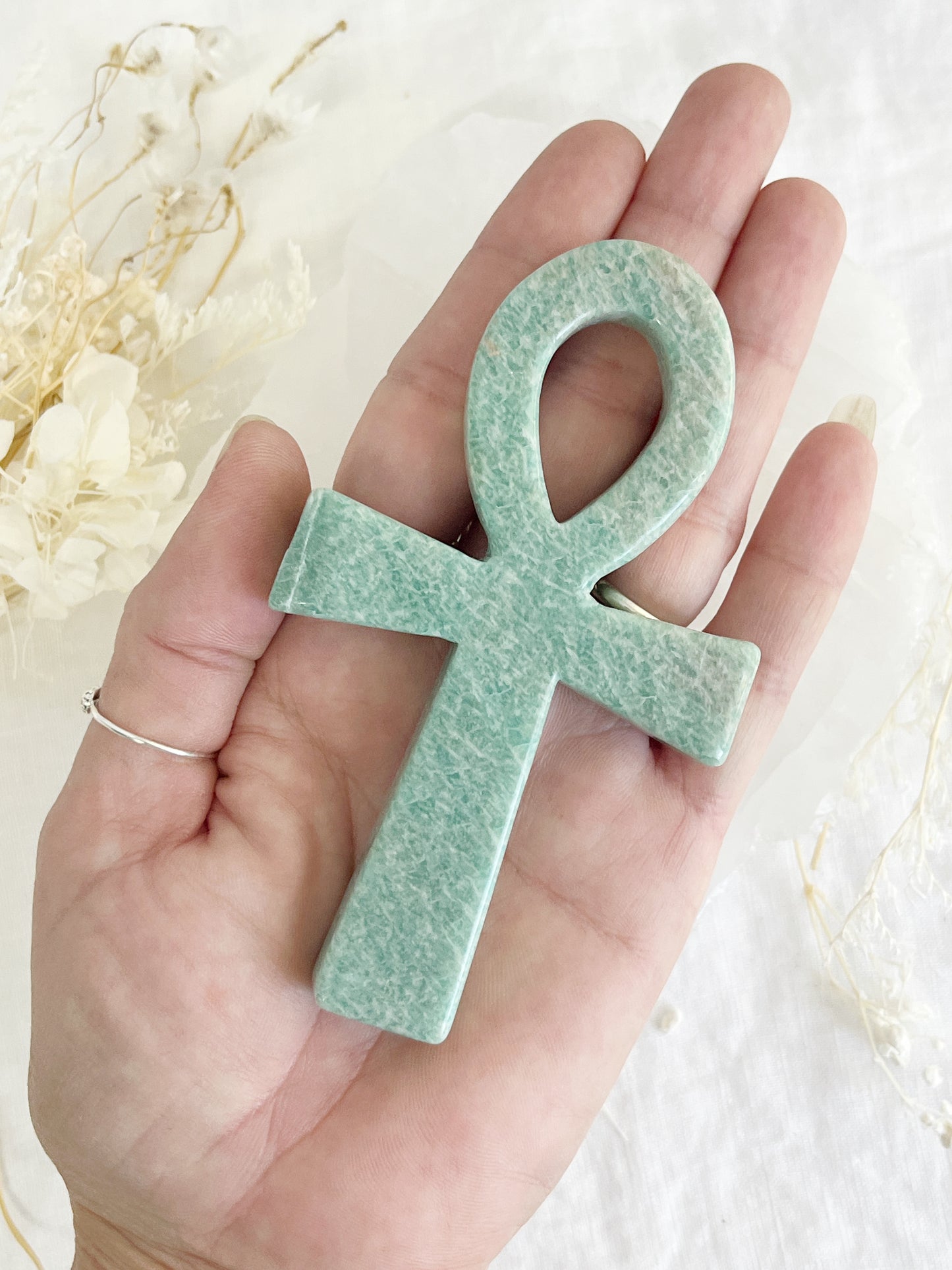 amazonite ankh carving, stoned and saged crystal shop Australia